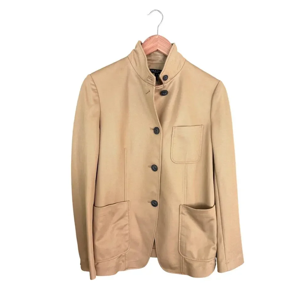 Rag & Bone Sid Cotton Pique Slim Fit Blazer 8 Tan Camel Jacket Prep Equestrian